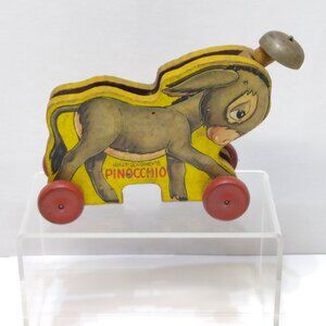 Fisher Price Walt Disney's Pinocchio's Donkey Wooden Pull Toy #494 Vintage RARE